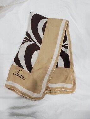 Vintage Skara Square Scarf 34x34 Brown Tan Cream Abstract Silky Feel